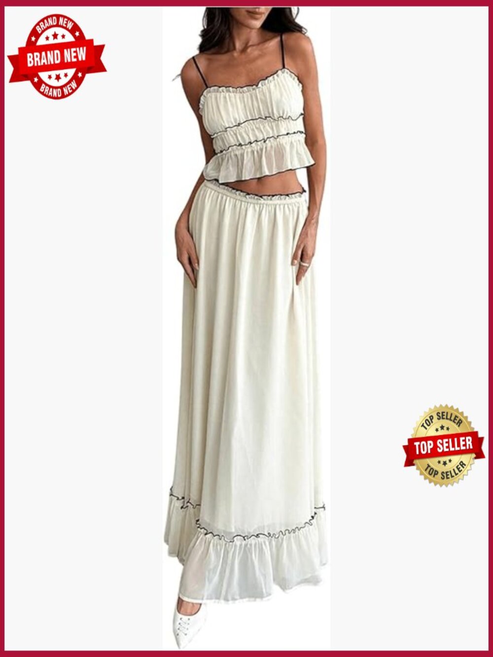 2 Piece Skirt Set Cami Top & Maxi Skirt Ruffle Hem Vacation Outfit
